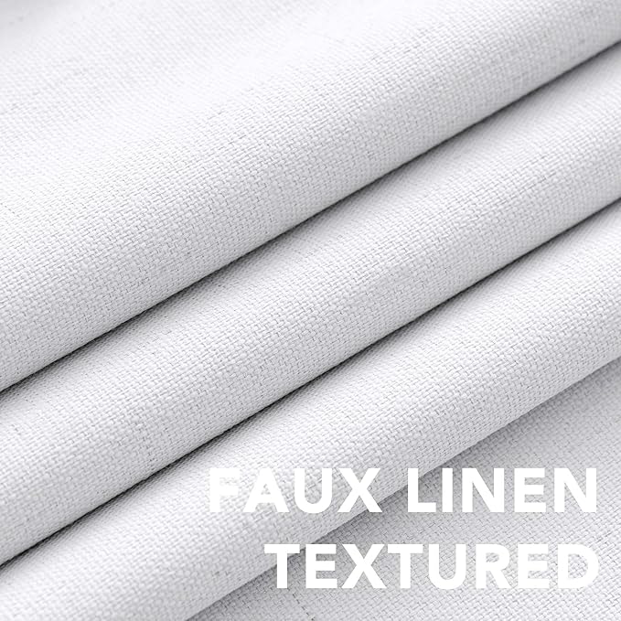 H.VERSAILTEX Linen Look 100% Blackout Curtains 45 Inches Long for Bedroom Full Light Blocking Rod Pocket Linen Textured Thick Window Curtain Drapes with White Backing, Pure White, 2 Panels