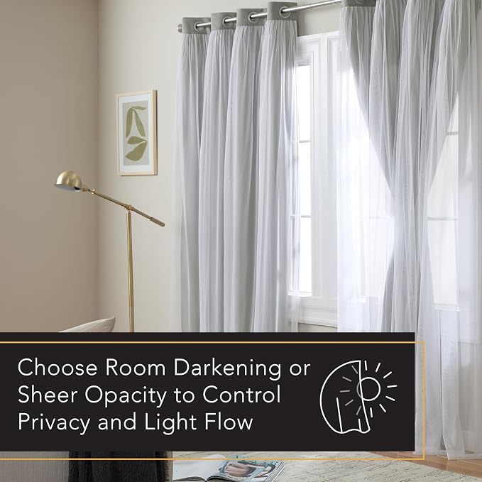 TOWN & COUNTRY LUXE Talia Double Layer Indoor Curtains, Sheer and Room Darkening Blackout, Grommet Top, Energy Efficient, 2-Pack Set, 52"x108", Soft Grey