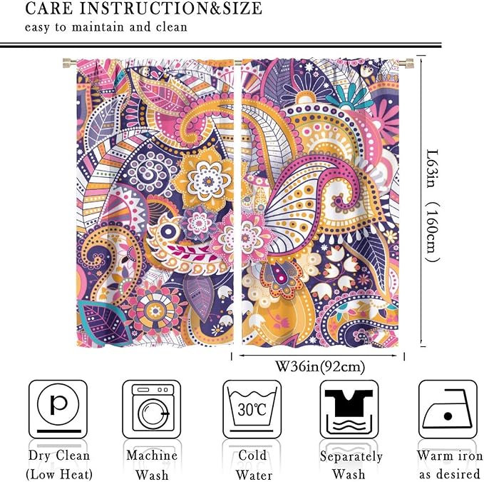 Boho Curtains, Abstract Pelis Boho Brown Vintage Floral Ethnic Tribal Blossom Print, Blackout Curtains for Bedroom Living Room72X63 Inch