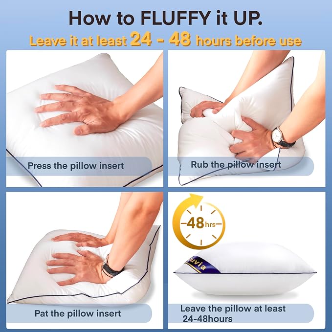 Siluvia Euro Pillow Insert 30x30 Inch Set of 2 for Sofa, Couch, and Bed | 100% pure cotton shell, soft and breathable