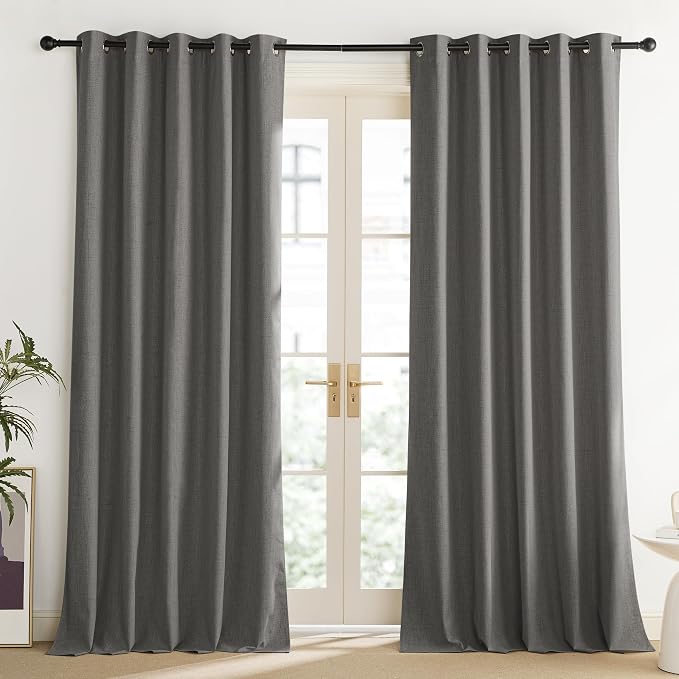 NICETOWN Grizzle Gray Vintage Linen 100% Blackout Curtains for Living Room, Thermal Insulated Curtains 120“ Long, Noise Reducing Window Treatment Drapes for Home Office, 62" Wide Per Panel, Set of 2