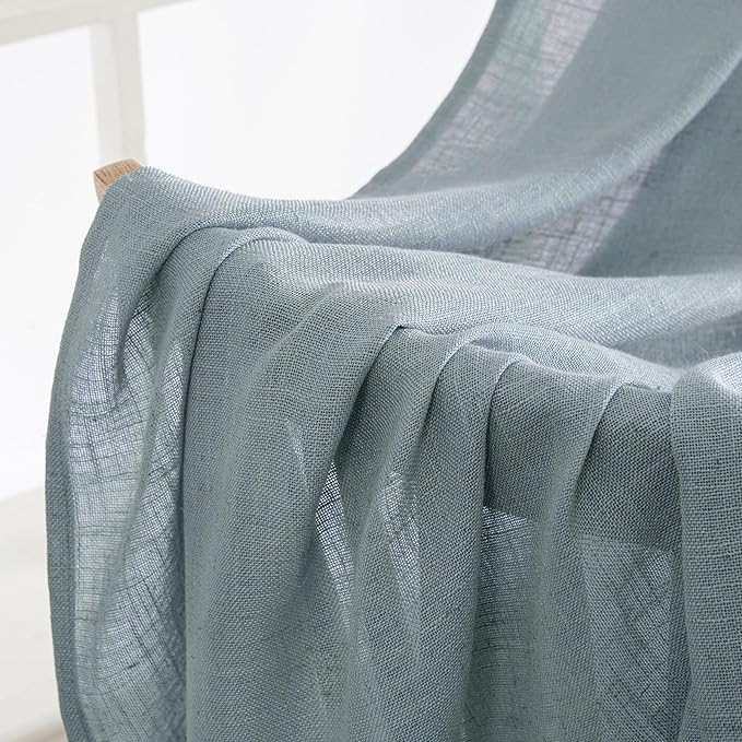 MIULEE Dusty Blue Linen Curtains 84 Inch Length 2 Panels for Bedroom Living Room, Soft Thick Linen Textured Window Drapes Semi Sheer Light Filtering Back Tab Rod Pocket Burlap Look, 37x84 Inches