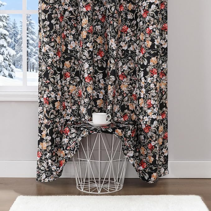 Estelar Textiler Black Velvet Floral Printed Blackout Curtains 102 Inch Long for Bedroom, Thermal Insulated Room Darkening Privacy Protect Grommet Window Drapes for Living Room, W52 x L102, 2 Panels
