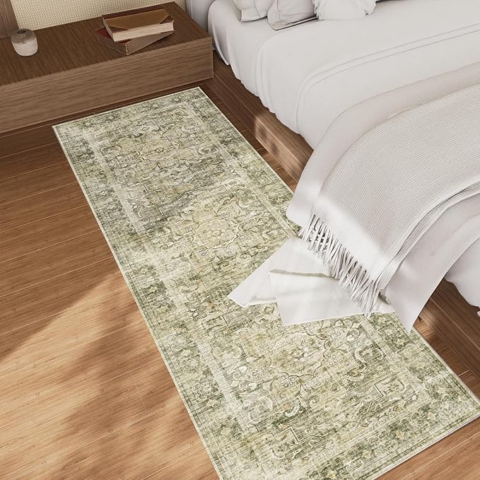 2x6 Washable Rug Runners for Hallways: Kitchen Runner Rug with Rubber Backing Non Slip Soft Faux Wool Low Pile Non Shedding Carpet Runners for Entryway Bedroom Foyer Bathroom Home Office Indoor