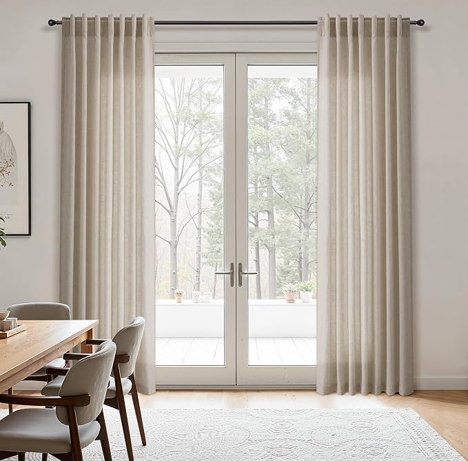 Aersas Cobblestone Linen Curtains 102 Inches Length for Living Room Flax Texture Wave Fabric Semi Sheer with Rod Pocket Back Tab for Bedroom Balcony Light Filtering Neutral Home Decor 52x102