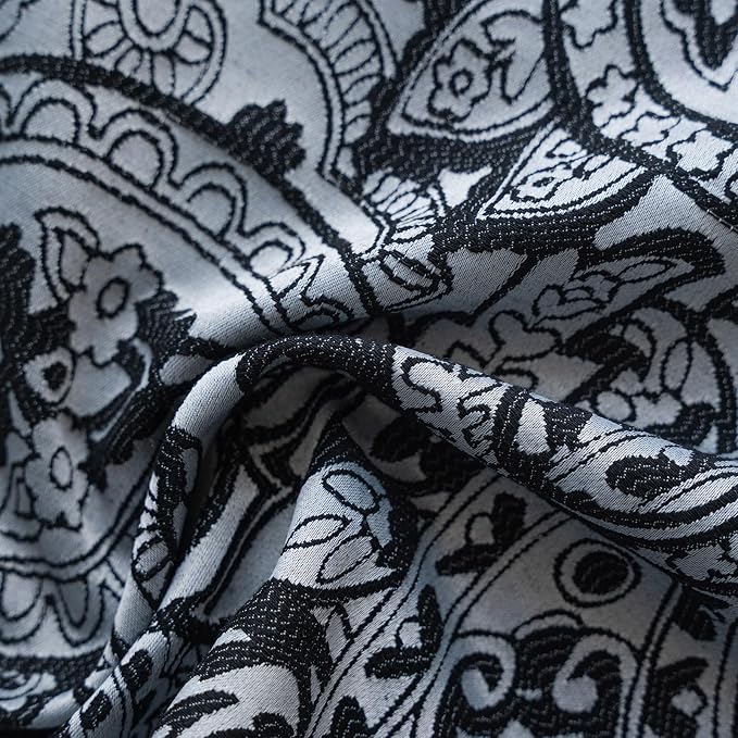 ENJOYBRIDAL Black Paisley 96 Inch Curtains for Bedroom Semi Sheer Drapes Light Filtering Boho Rod Pocket Long Window Curtains 2 Panel Sets Living Room Farmhouse Printed Jacquard Window Treatments
