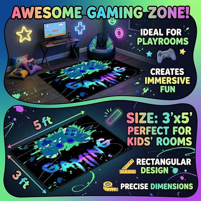 Game Controller Area Rug for Boys Large Video Gaming Carpet Children Gamer Rugs for Bedroom Boys Teen Printed Gamepad Play Carpet Decor Throw Decorate Doormats 59 inx39 in
