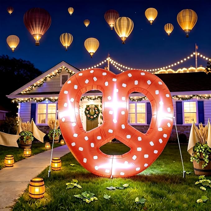 VIHOSE 5.5ft Giant Inflatable Pretzel–Oktoberfest Beer Festival Party Decoration, Oktoberfest Pretzel Blow up with Built in Lights LED for Beer Gardens Parties Holiday Prop
