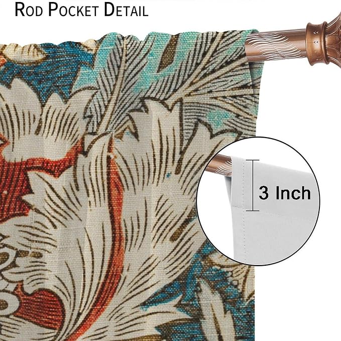 William Morris Plant Floral Blackout Window Curtains, Bohemian Vintage Rustic Flowers William Morris Art Style Window Drapes, for Bedroom Living Room 31.5(W)*63(L) 2 Panels