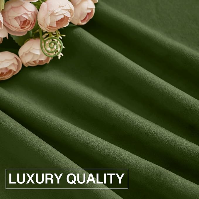 StangH 62 inches Wide Moss Green Velvet Thermal Curtains, 2 Panels | Noise Dampening Bedroom Window Drapes, 300GSM Soft Velvet, Christmas Holiday Decor, Thermal Insulated, Sliding Door, Gifts