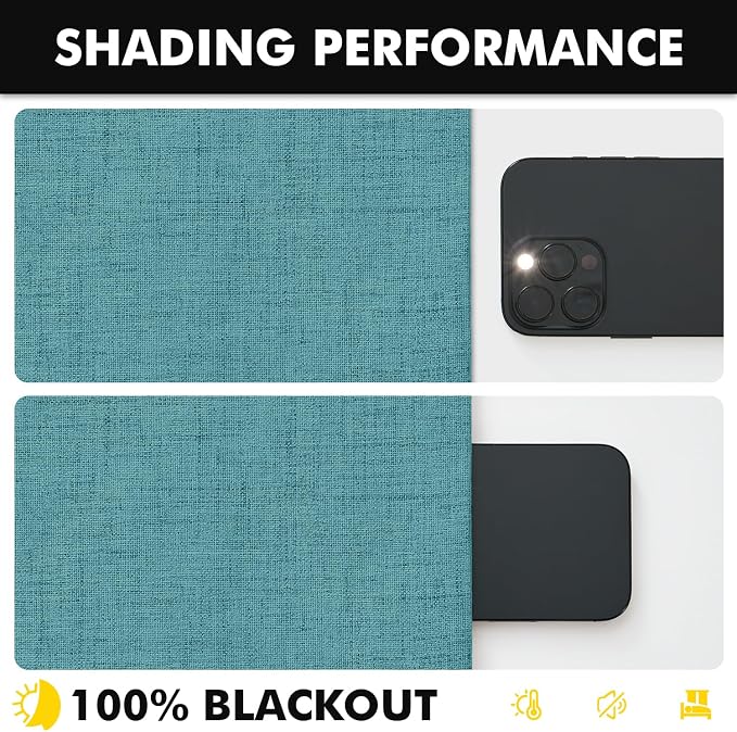 MIULEE 100% Blackout Linen Curtains for Bedroom, Teal Solid Luxury Decor Thermal Insulation Room Darkening Drapes for Living Room Back Tab Rod Pocket 42 x 63 Inches, 2 Panels