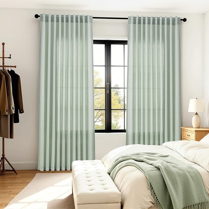 Aersas Extra Long Linen Curtains 2 Panels Set for Living Room Bedroom Semi Sheer Privacy Windows Light Filtering Sliding Glass Door Curtain Farmhouse Neutral Rustic Decorations 9 FT Aqua Green