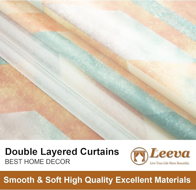 Leeva Room Darkening Curtains with Sheer Overlay, Double Layer Orange Drapes 84 Inch Length, Linen Textured Geometric Drapery Panels Set for Bedroom, Grommet Top, 52" x 84"