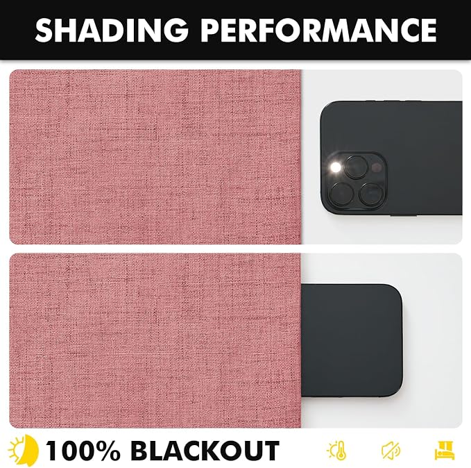 MIULEE 100% Blackout Linen Curtains for Bedroom, Dusty Rose Solid Luxury Decor Thermal Insulation Room Darkening Drapes for Living Room Back Tab Rod Pocket 42 x 90 Inches, 2 Panels