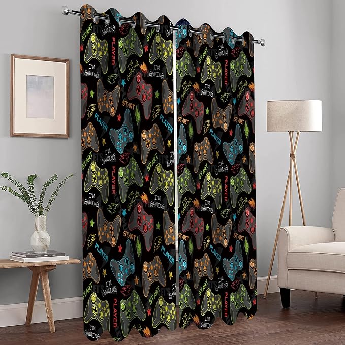 MissHope Gamer Gaming Gamepad Blackout Curtains Kids Boys Girls Teens Colorful Video Game Controller Decor Teenage Child Bedroom Room Darkening Grommet Window Drapes 2 Panels, 42"x63"