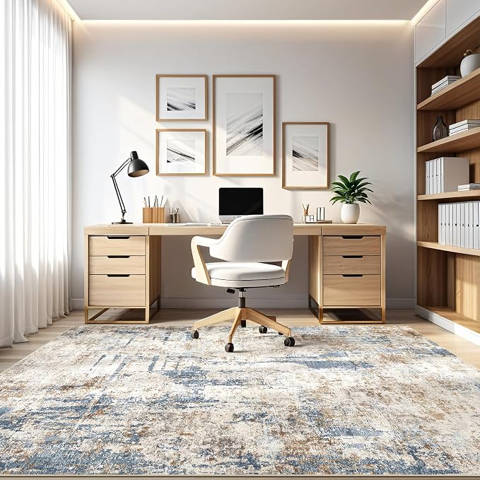12x15 Area Rug Washable Rugs: Living Room Large Abstract Modern Soft Stain Resistant Indoor Floor Non Slip Accent Carpet for Bedroom Nursery Playroom Office Dining Room Dorm Home House- Tan