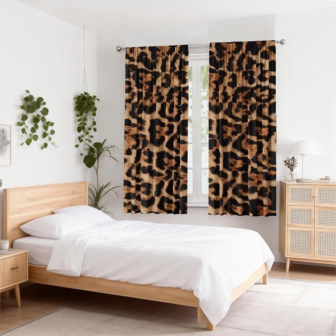 IFFVGX14 Cheetah Print Curtains 42WX63H Rod Pocket Leopard Blakout Curtains for Bedroom Living Room Wild Animals Print Drapes 2 Panels