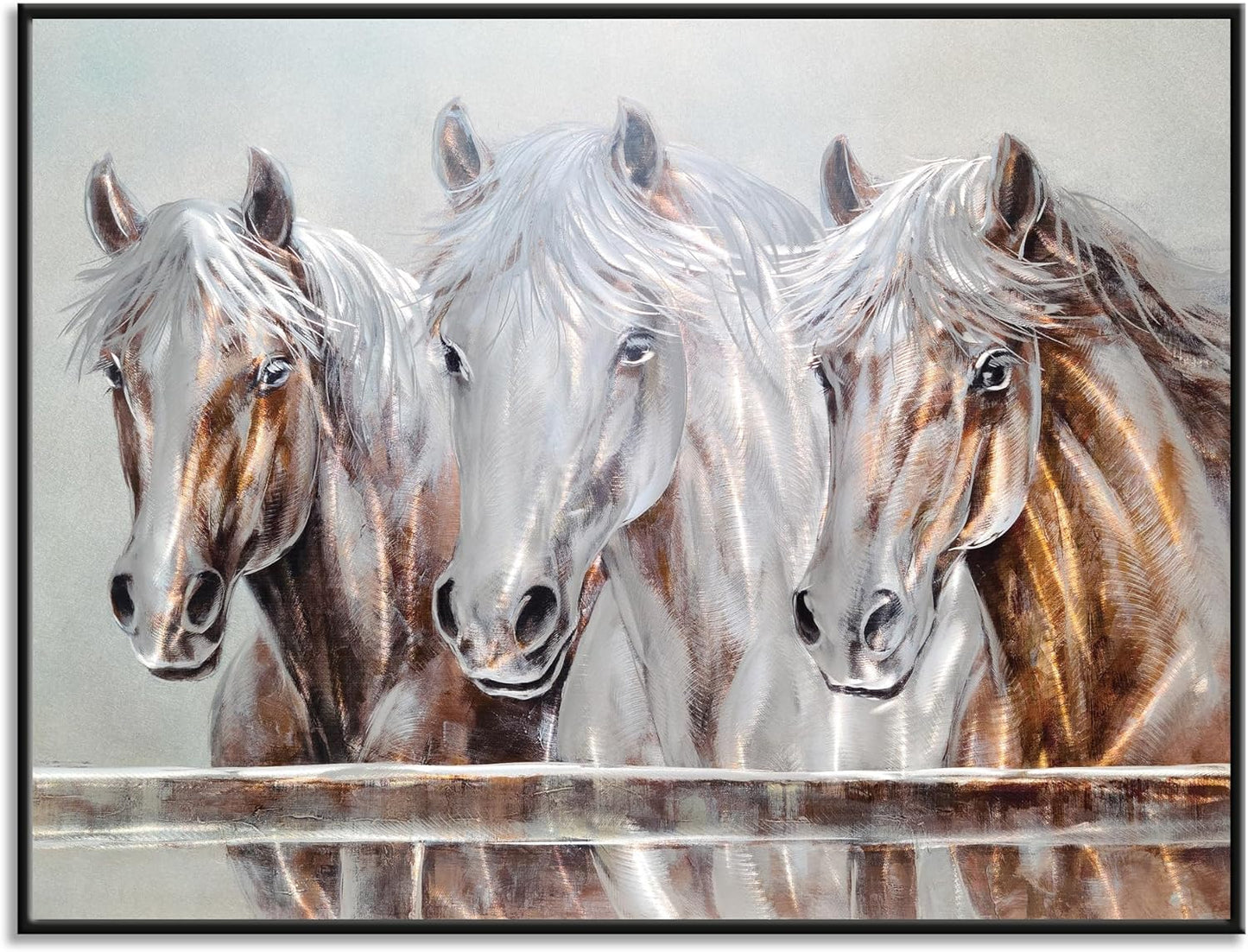 Yihui Arts Rustic Metal Wall Art - Hand Crafted 3D Aluminum Artwork with Three Horse Heads, Modern Wall Sculpture for Home Accent Decor