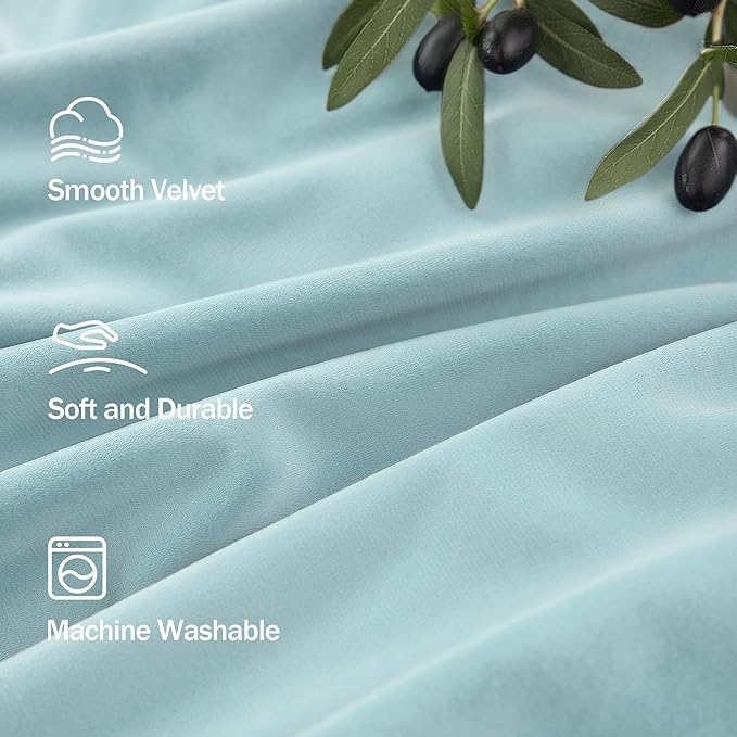 Light Blue Velvet Room Darkening Curtains 96 Inches Long for Living Room Bedroom Pale Blue Sky Noise Reducing Light Blocking Black Out Thermal Insulated Summer Heat Privacy Drapes 2 Panels Back Tab