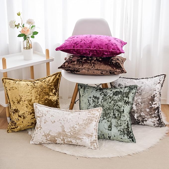 Premium Series, Crushed Velvet Throw Pillow Covers, Luxury Thick Cushion Cases for Home Decor, Navy Blue, 20x20 Inch, Covers Only