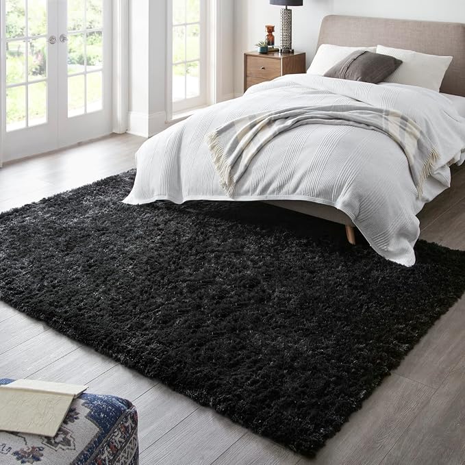Ophanie 7x10 Black Area Rugs for Living Room,Large Shag Bedroom Carpet,Big Indoor Thick Soft Shaggy Nursery Rug,Fluffy Carpets for Boy and Girls Room Dorm Decor Aesthetic with Over 99 pcs Pile fibers