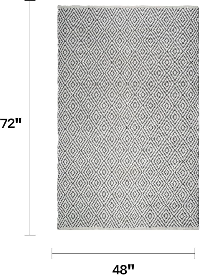 Fab Habitat Machine Washable Area Rug - Hand Woven, Stain Resistant, Pet Friendly - Premium Recycled Polyester Yarn - Diamonds - Bedroom, Living Room - Veria - Gray & White - 4 x 6 ft