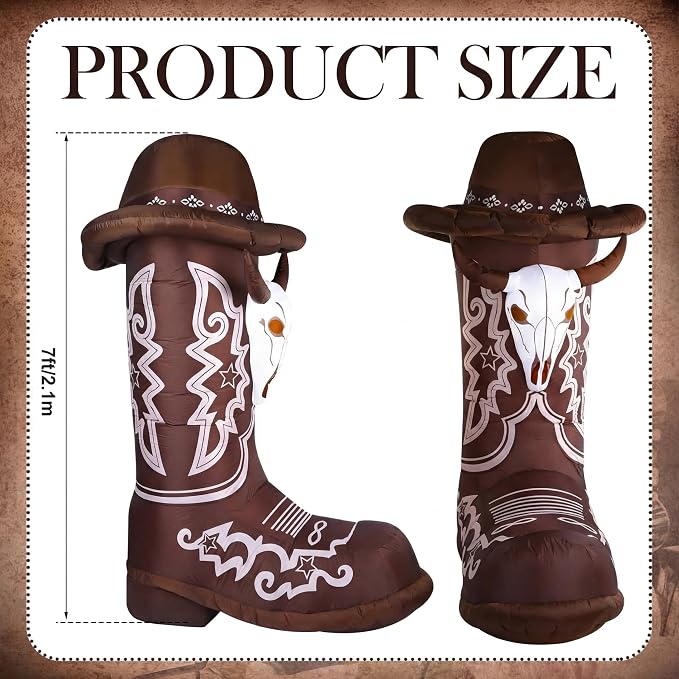 MiniInflat 7ft Inflatable Western Boots with Built in LED Lights Blow up Boots Decoration for Western Cowboy Cowgirl Birthday Baby Shower Party Indoor Outdoor Yard Decor(Cowboy)