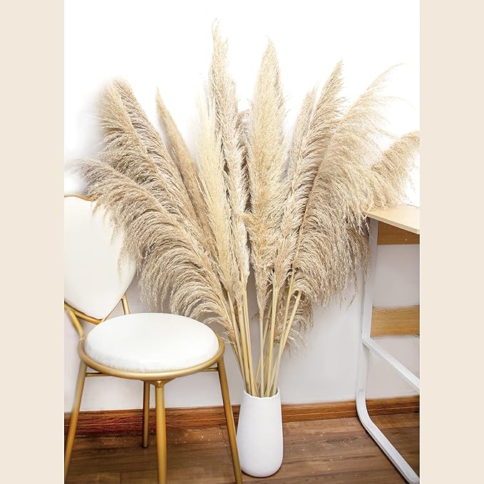 Pampas Grass Decor Tall 46 Inches,16 Stems Tall Pampas Grass for Floor Vase,Large Natural Dried Pompass Grass Branches Tall Fluffy,Boho Decor Pompous Grass No Shedding No Stench,for Home & Wedding