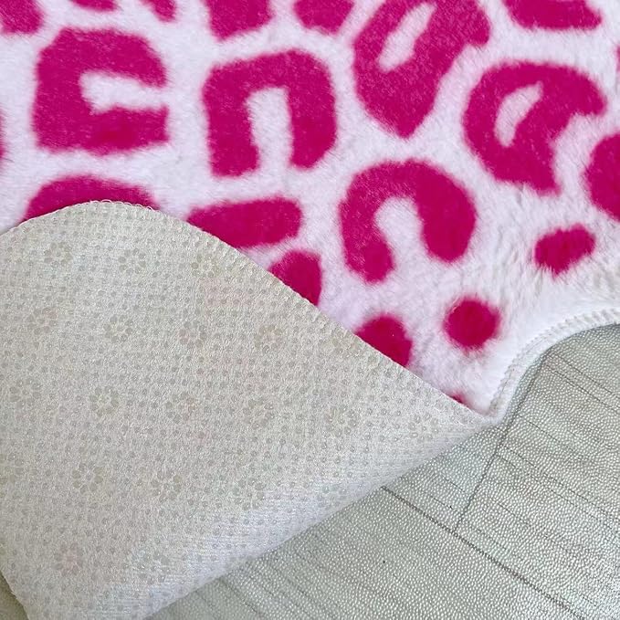 Pink Leopard Print Faux Cowhide Cheetah Fur Skin Carpet Non-Slip Animal Printed Area Rug Throw Rugs Floor Carpet for Door Mat Bedrooms Room Decor (3.3x2.95Ft)