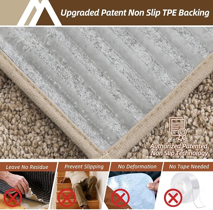 COSY HOMEER Edging Stair Treads Non-Slip Corner Indoor Stair Runners for Wooden Steps,Landing Slip Resistant Stair Rugs Mat for Kids and Dogs,100% Polyester TPE Backing,Beige,30x30 inch
