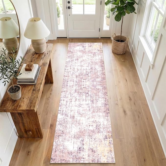 2x6 Rug for Entryway Hallway-No Slip Soft Carpets Modern Abstract Indoor Floor Stain Resistant Carpet for Bedroom Dining Room Farmhouse Nursery Home Office Pink