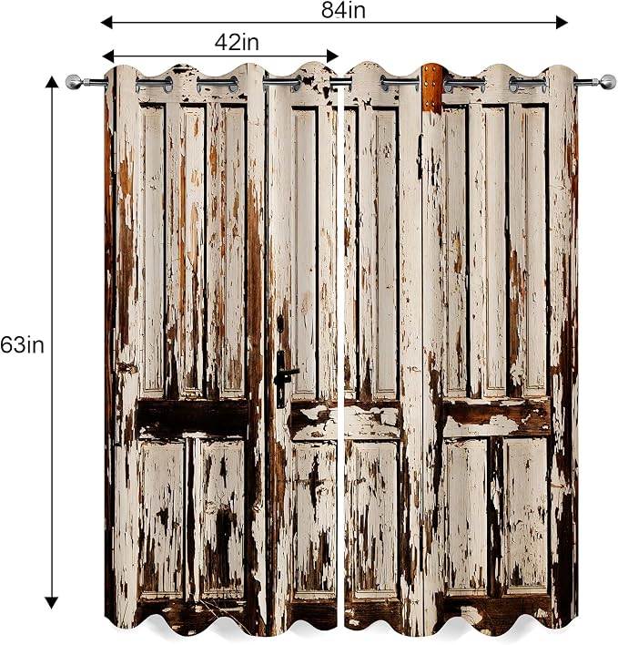 MissHope Rustic Wood Barn Door Blackout Curtains Village Wooden Home Decor Vintage Farmhouse Country Plank Decorate for Bedroom Living Room Grommet Window Drapes 2 Panel Set, 42"x63"