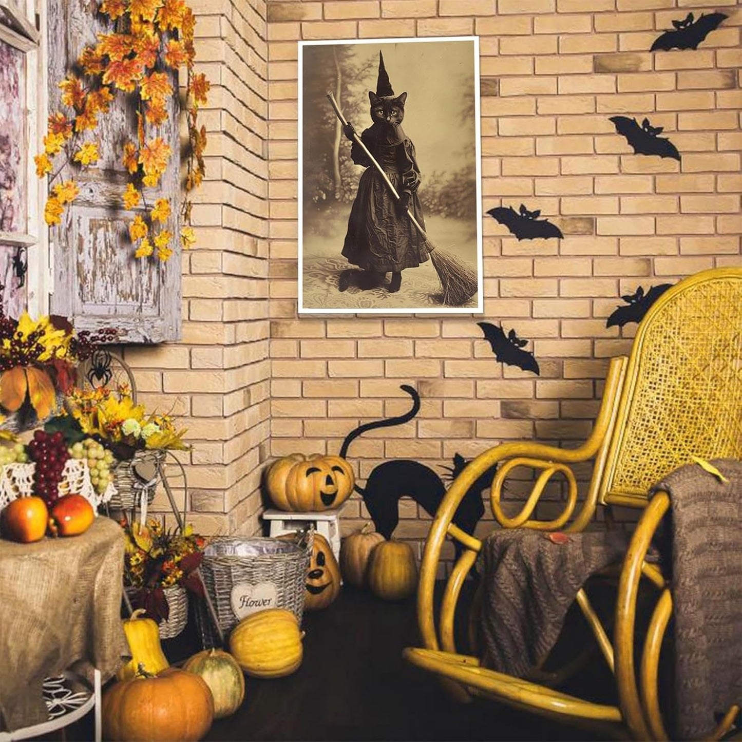 Halloween Decor Posters Black Cat Witch Canvas Wall Art Vintage Spooky Print Of Gothic Room Family Dark Academia Decorations Creepy Picture Poster Aesthetic 24X36inch Unframed