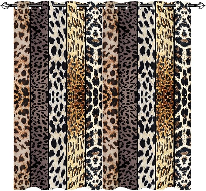 Wild Animal Print Curtain, Room Darkening Thermal Insulated Blackout Leopard Boa Window Drapes with Grommets for Living, Dining, Bedroom, Grey Leopard Print, 42"x 63", 2 Panels