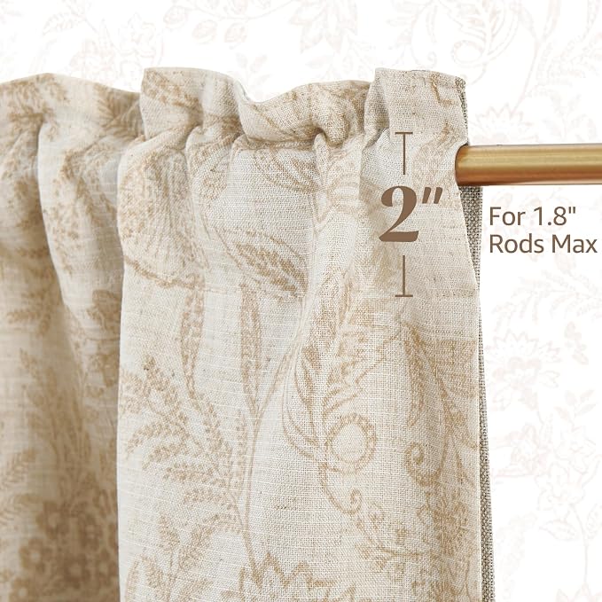 jinchan Linen Valance Curtain Farmhouse Floral Printed Small Window Curtain for Kitchen Rustic Light Filtering Valance for Living Room Bedroom Bathroom 18 Inch Rod Pocket 1 Panel Taupe on Beige