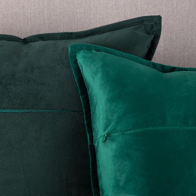MADIZZ Set of 2 Super Soft Velvet Decorative Throw Pillow Covers 18x18 inch Green Square with Fringe Luxury Style Cushion Case Pillow Shell for Sofa Bedroom