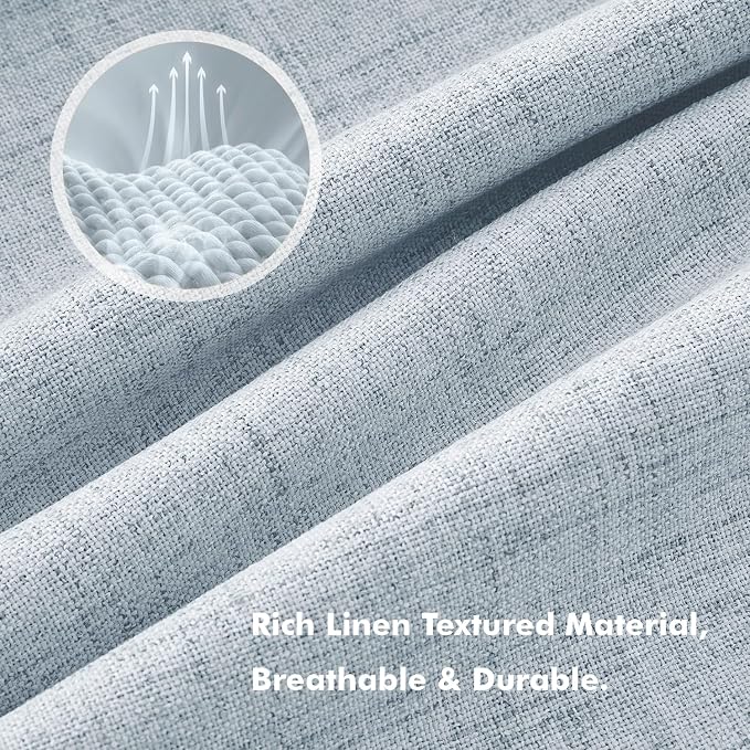 MIULEE 100% Blackout Linen Curtains for Bedroom, Chambray Blue Solid Luxury Decor Thermal Insulation Room Darkening Drapes for Living Room Back Tab Rod Pocket 42 x 63 Inches, 2 Panels