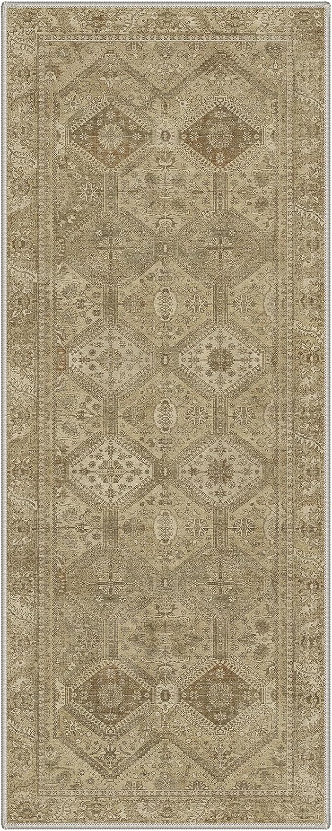 GENIMO Runner Rug 2x5 Non Slip Machine Washable Hallway Runner Rug, Low Pile Lightweight Rugs for Entryway, Hallway, Kitchen and Corridor, Tan Brown
