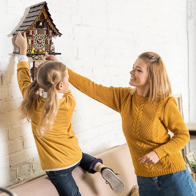 Cuckoo Clock | Black Forest Style Wall Decor | Gift Box | Retro Cuckoo Clock, 12 Melodies, Volume Control, Night Mode, Wooden Home Decor, Gift Package, 8.75 X 23 inch