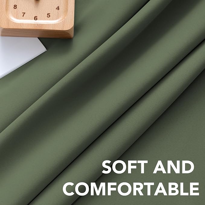 H.VERSAILTEX Back Tab Dark Green Curtains 102 Inch Long for Living Room, Rod Pocket Room Darkening Thermal Insulated Blackout Curtains, 52 x 102 Inch, Bronze Green, 2 Panels