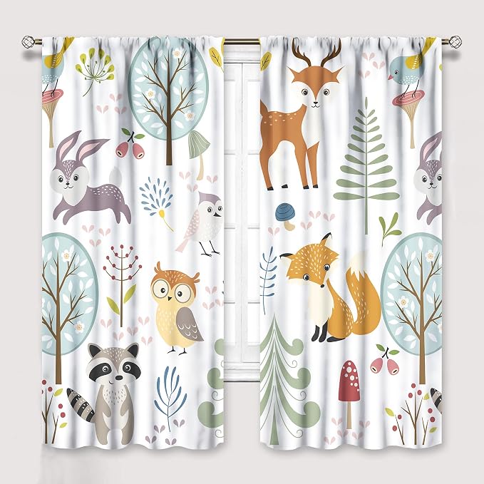 Nursery Safari Animals Curtains, Baby Boy Girl Kids Woodland Jungle Forest Lion Elephant Printed Curtains for Living Room Bedroom Window Drapes 2 Panel Sets42x45 Inch
