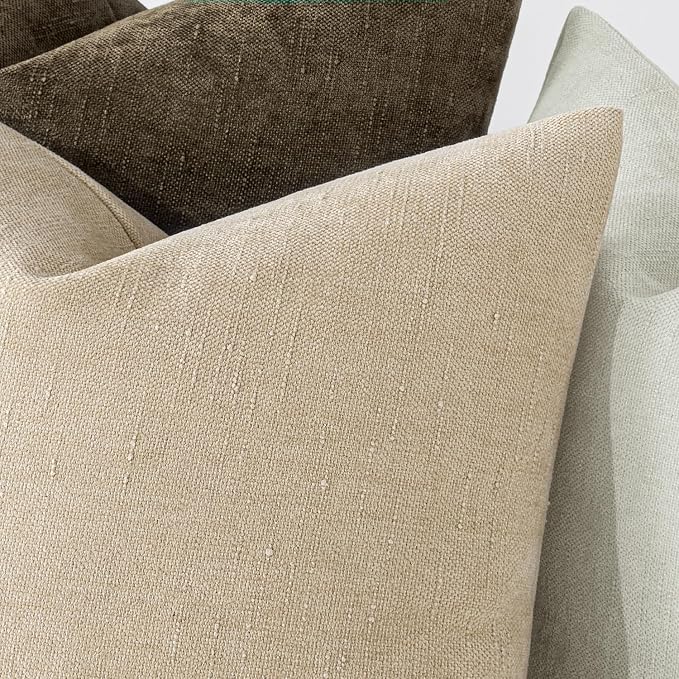 MIULEE Textured Couch Pillow Covers 20x12 Inch Pack of 2,Beige Soft Thick Solid Lumbar Decorative Chenille Throw Pillows Neutral Farmhouse Cushion Covers Modern Home Decor for Sofa Bedroom Living Room