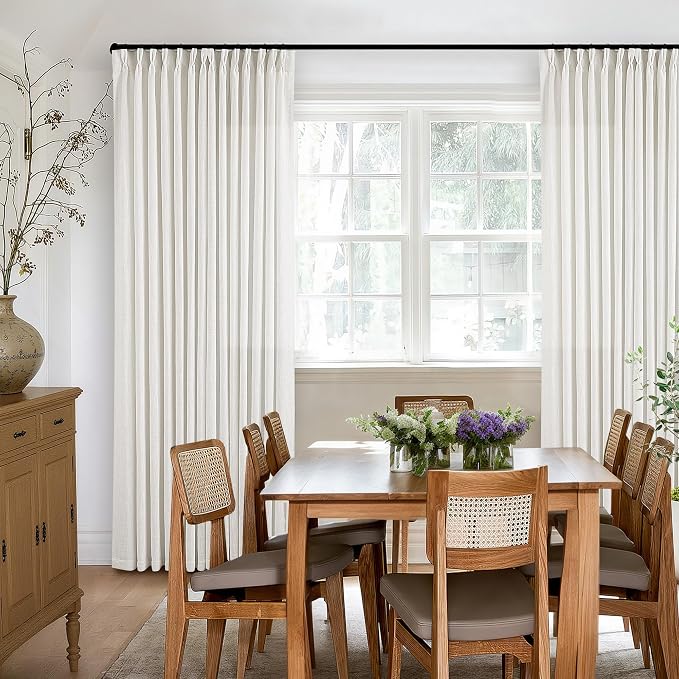 120 Inch Curtains High Ceiling Tall Curtains 2 Panels Set for Living Room Pinch Pleated with Hooks Rings Back Tab Bohemian Semi Sheer Drapes Cottage Long Large Window Drapes 120 Length Beige White