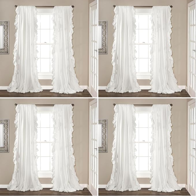Lush Decor Reyna Ruffle Curtain Panel, White | 54"W x 84"L | Panel Pair | Pack of 4