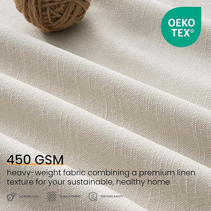 Topfinel 100% Blackout Natural Linen Rod Pocket & Back Tab Drapes for Bedroom, 92 Inch Long Cream Beige Panels for Sliding Glass Doors, Farmhouse Aesthetic Window Drapery, Cream Beige 52" W*92" L