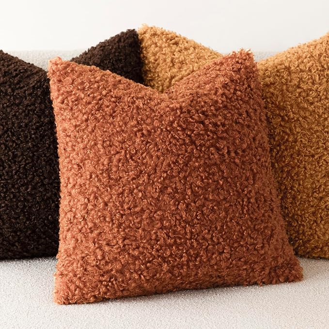 Foindtower 2 Pieces 22x22 Inch Burnt Orange, Faux Fur Throw Pillow Cover Accent Sherpa Furry Pillow Cover Fuzzy Soft Pillowcases Cozy Sheepskin Decorative Fleece Cushion Case for Bed Couch Living Room