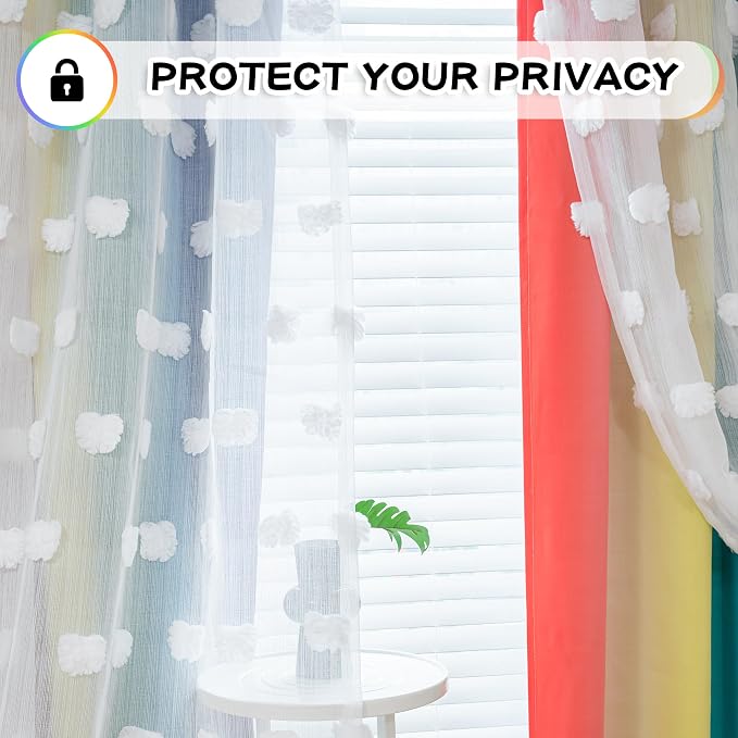 MYSKY HOME Rainbow Curtains 84 Inches Long Kids Blackout Curtain for Girls Bedroom Living Room with White Pom Pom Sheer Ombre Room Darkening Window Drapes Back Tab 52 x 84 in 2 Panels