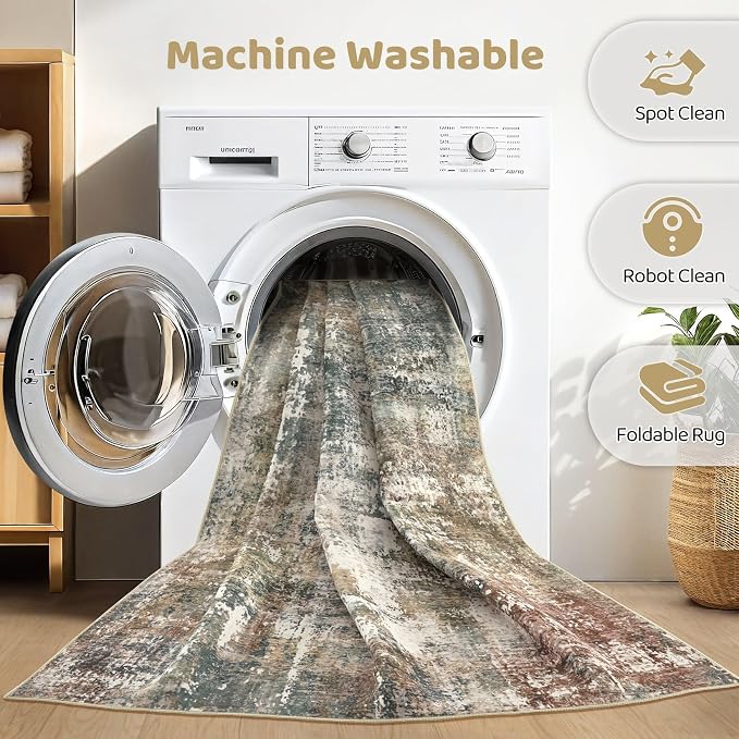 6x9 Area Rug Washable Rugs: Living Room Large Abstract Modern Soft Stain Resistant Indoor Floor Non-Slip Accent Carpet for Bedroom Nursery Playroom Office Dining Room Dorm Home House- Green Red