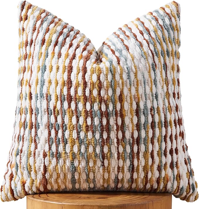 AmHoo Boho Chenille Pillow Cover Decorative Tufted Pillowcase for Couch Bed Sofa Bedroom Living Room Modern 20 x 20-Inch Brown