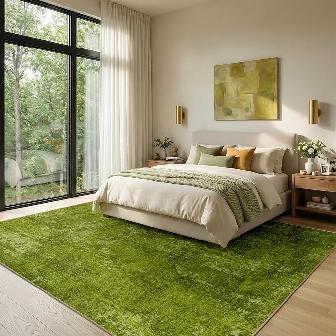 RELEANY Washable Area Rugs 5'x7' Non-Slip Modern Abstract Soft for Living Room Entryway Bedroom Kitchen, Print Pattern, Grass Green